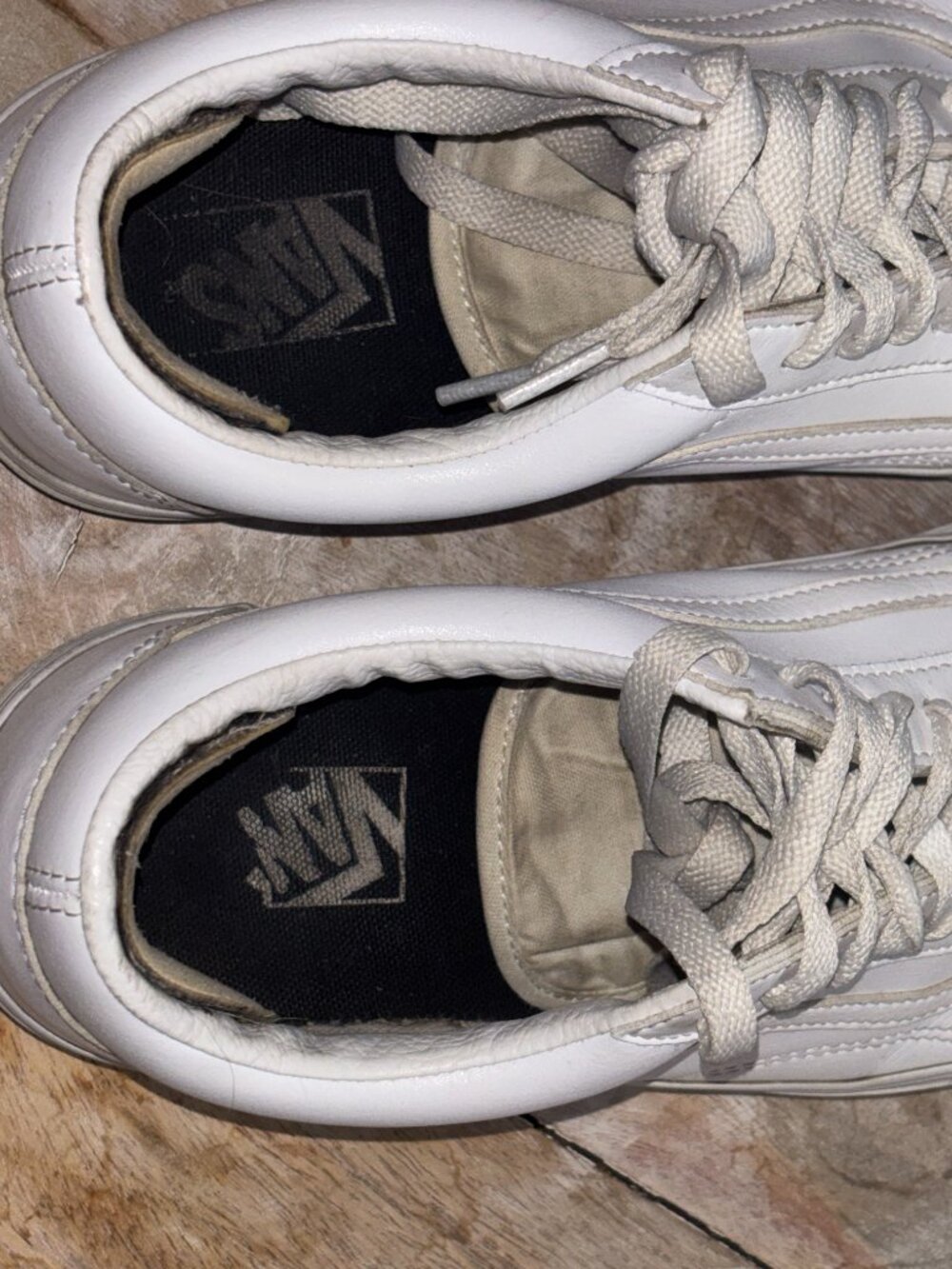 Vans Old Skool White Leather Sneakers – Men's Size 10 - Picture 6 of 8